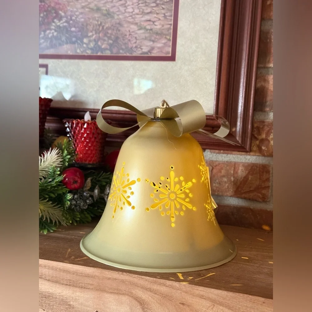 Decorative Table Top Bell Light Up in Gold Snowflakes NWT
